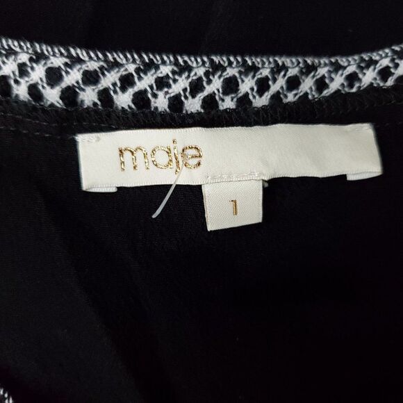 MAJE Cold Shoulder V-Neck Top Black White 1 S - Picture 5 of 6